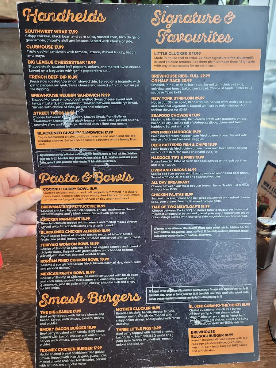 Menu, Big Leagues Brew Pub- Bayer's Lake