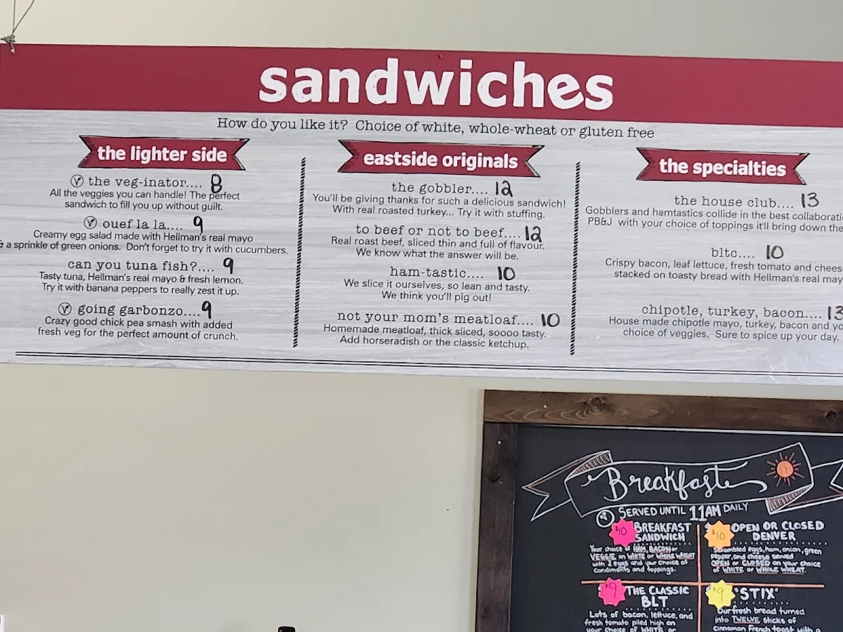 Menu, Eastside Eatery