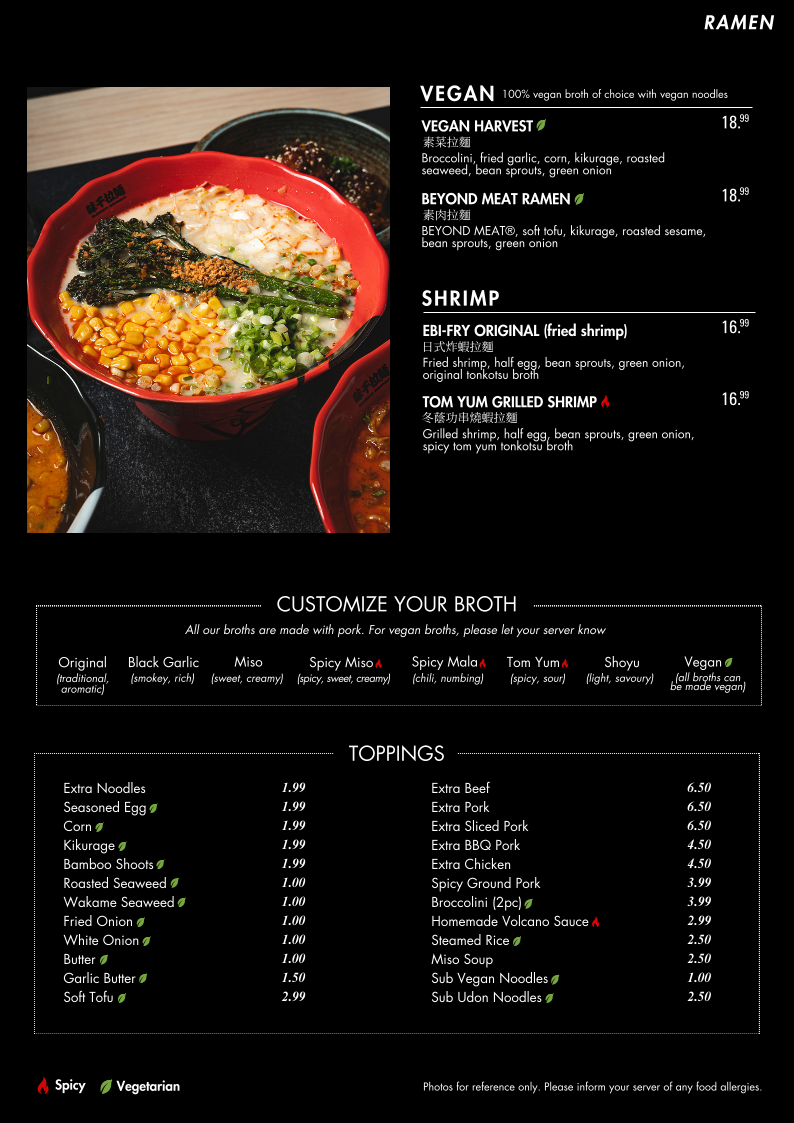 Menu, Ajisen Ramen Waterloo