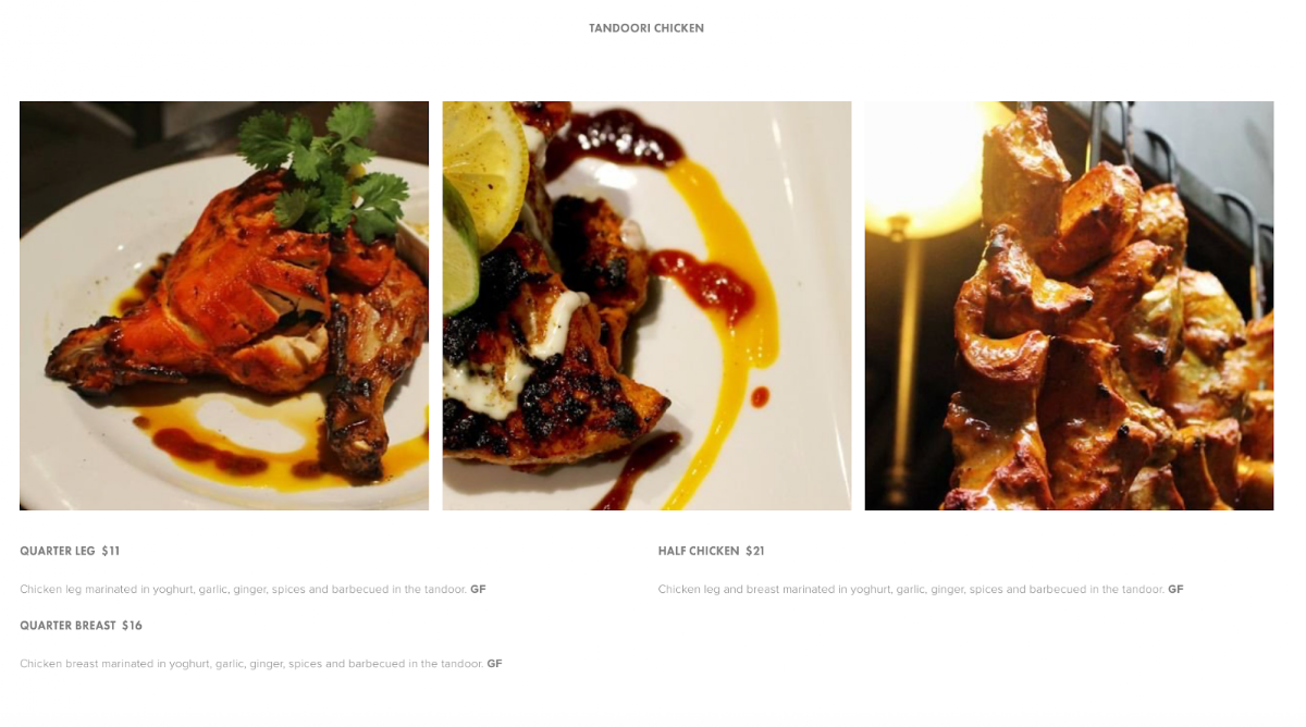 Menu, Matagali Restaurant