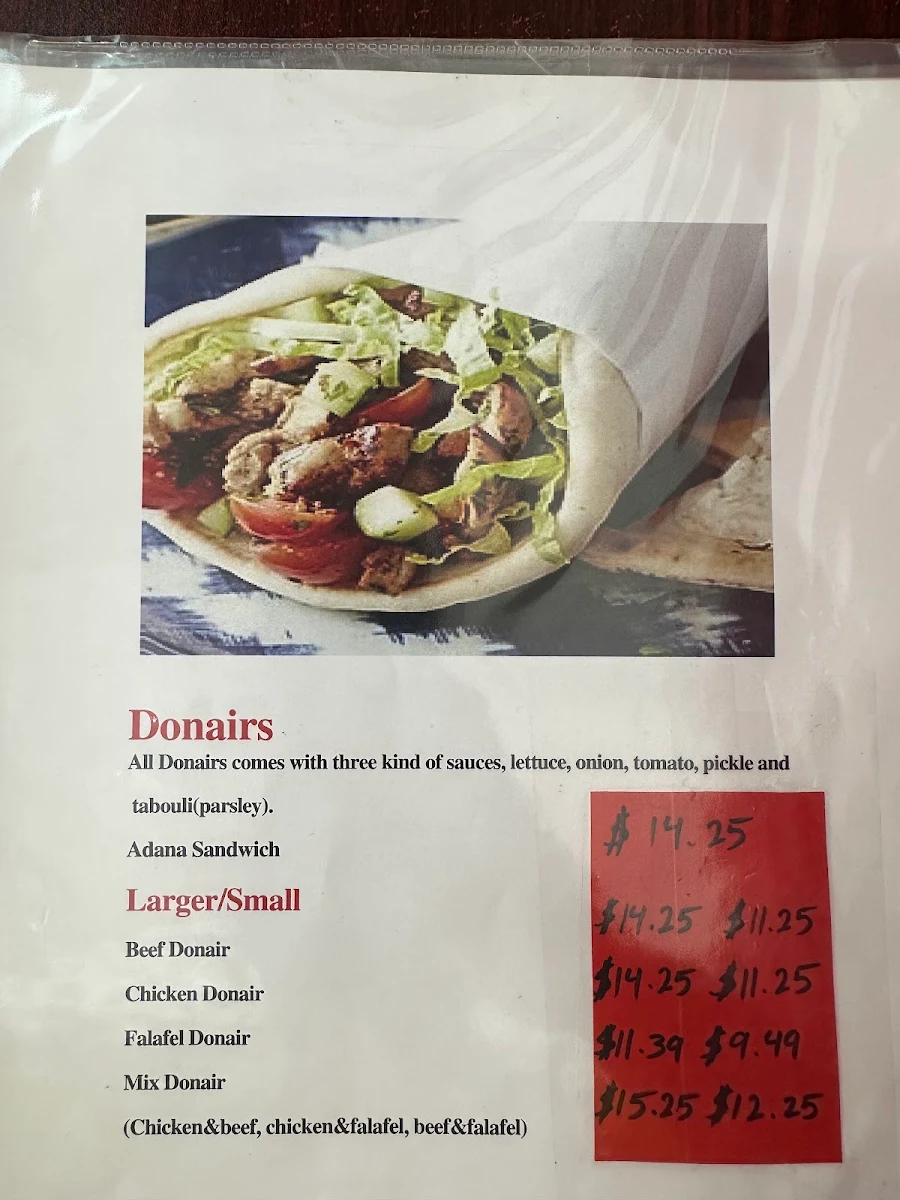 Menu, Afghan Turkish Cuisine