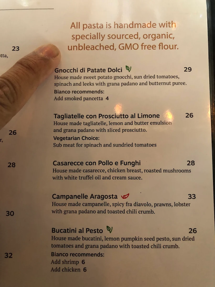 Menu, Bianco