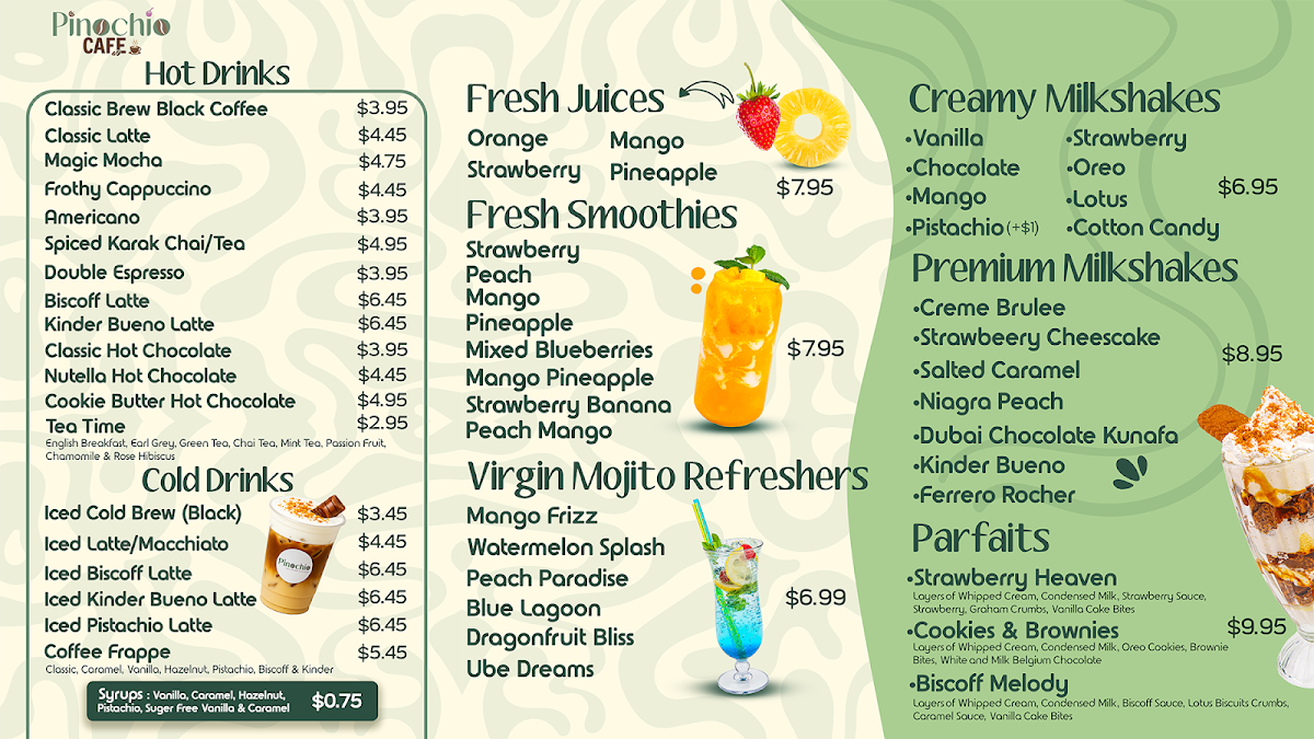 Menu, Pinochio Cafe, Dessert and Ice Cream