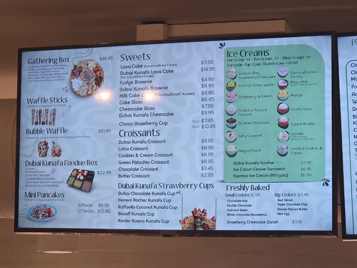 Menu, Pinochio Cafe, Dessert and Ice Cream