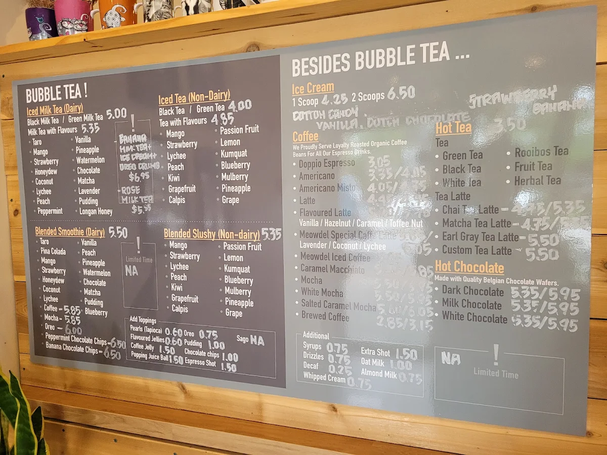 Menu, Meowdel Tea Studio