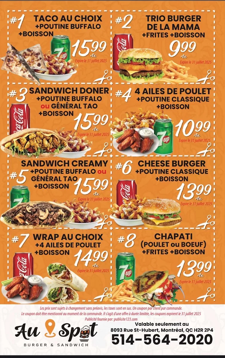 Menu, Au spot