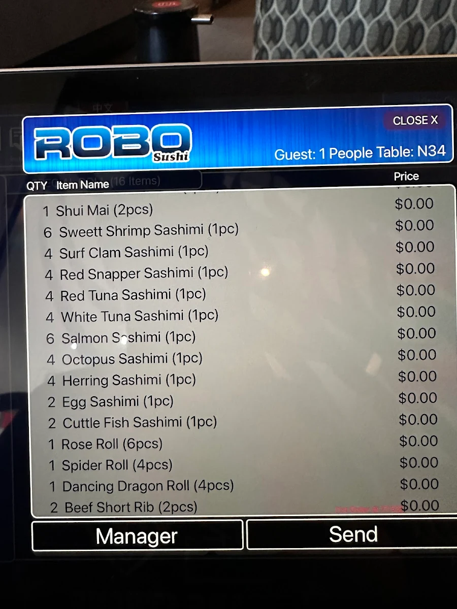 Menu, ROBO SUSHI