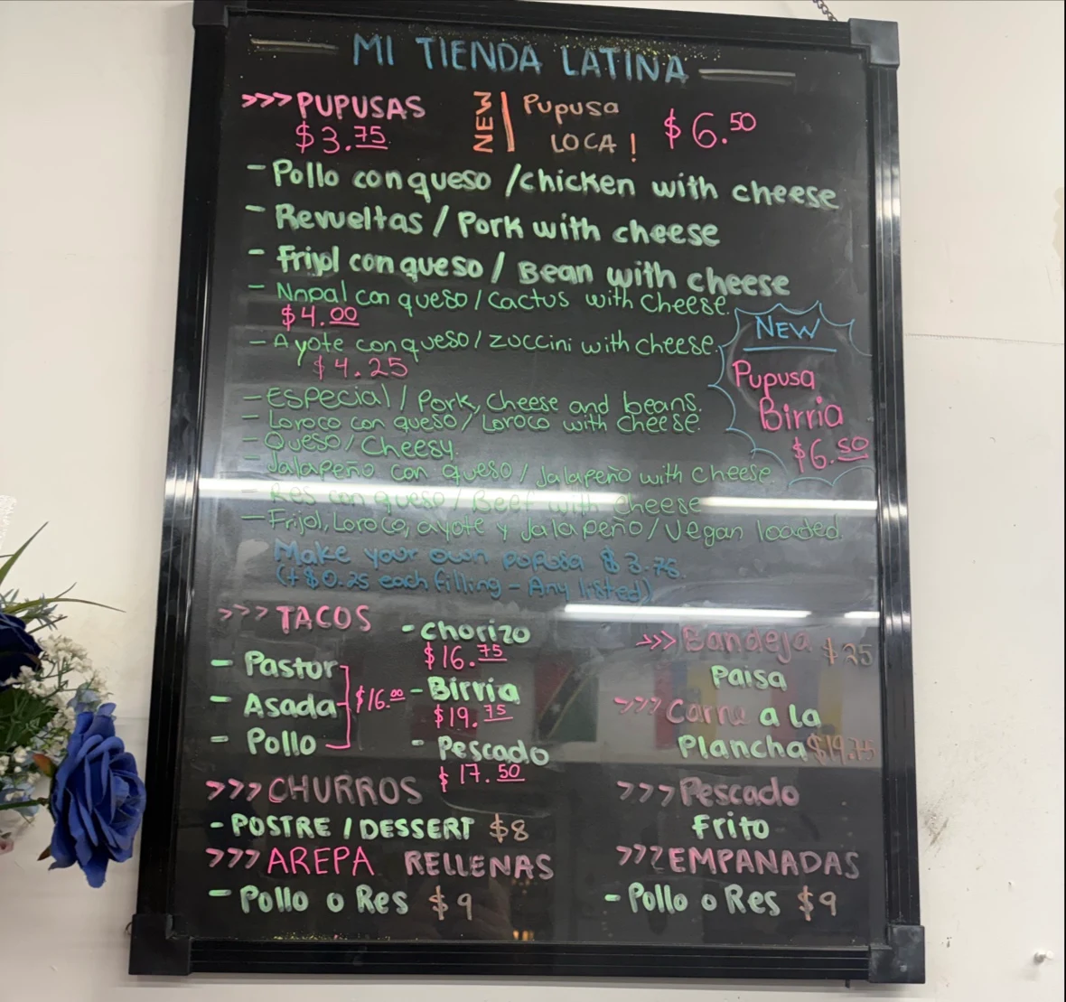 Menu, Mi Tienda Latina