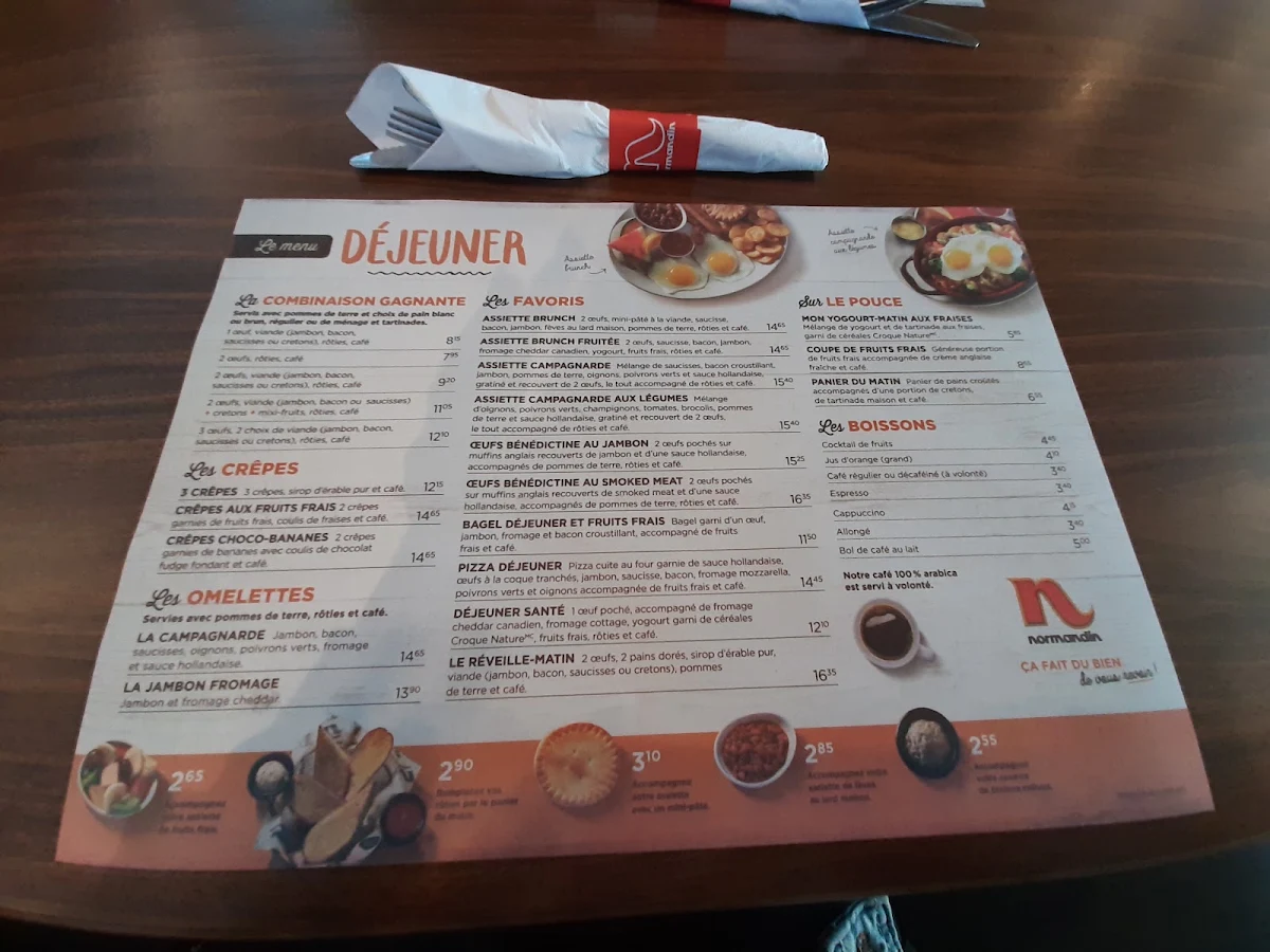 Menu, Restaurant Normandin Rimouski