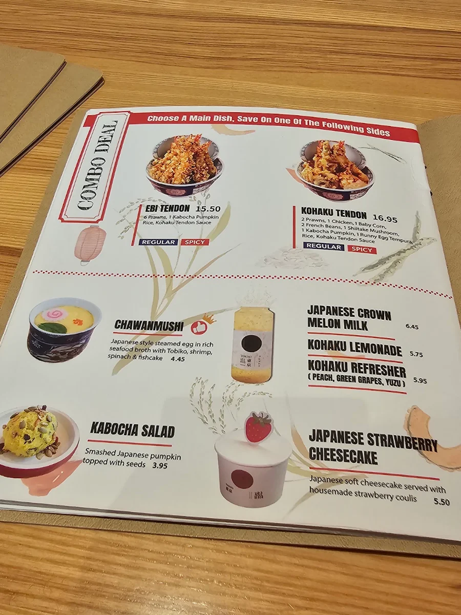 Menu, Tendon Kohaku - Metrotown