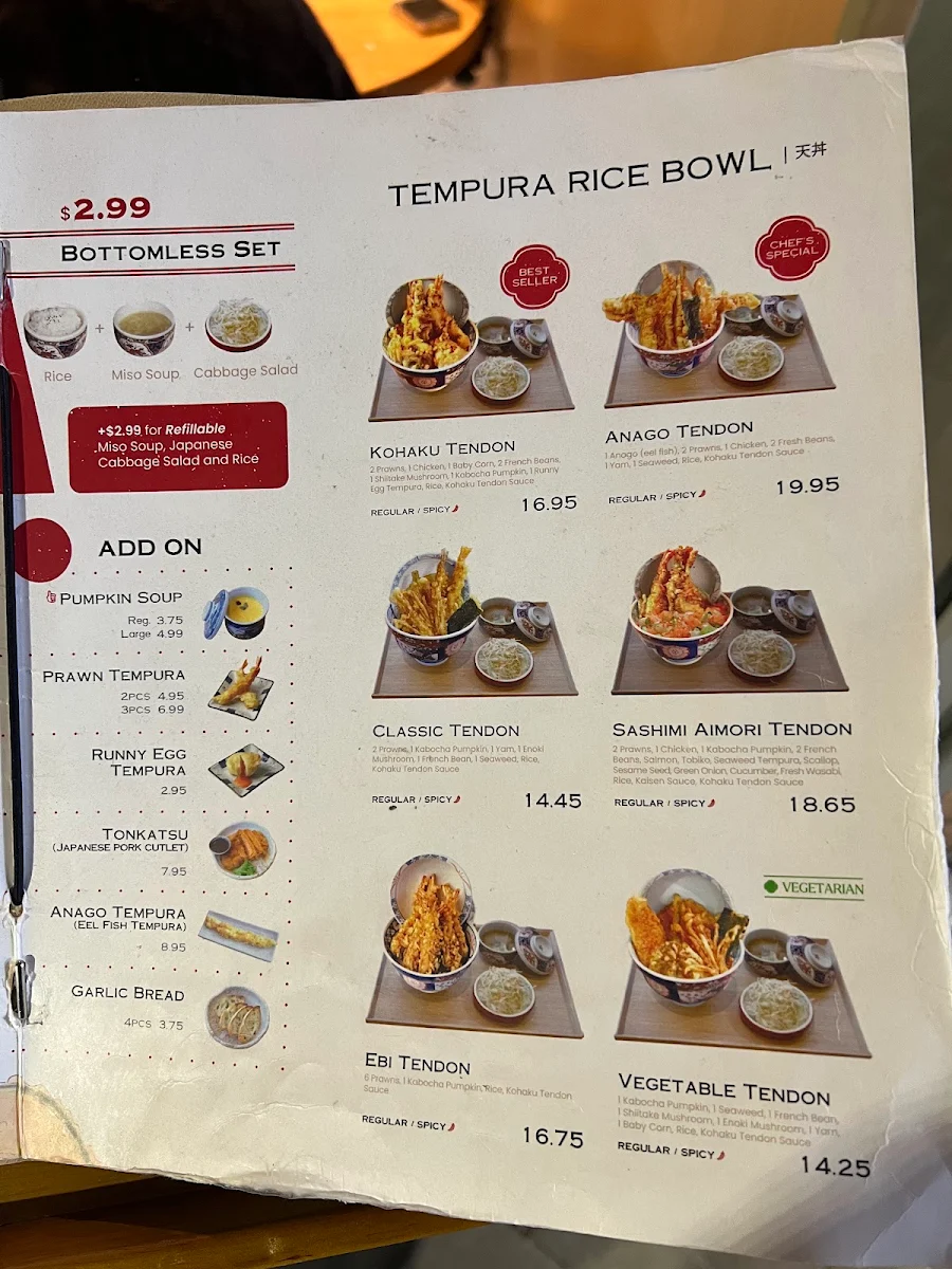 Menu, Tendon Kohaku - Metrotown