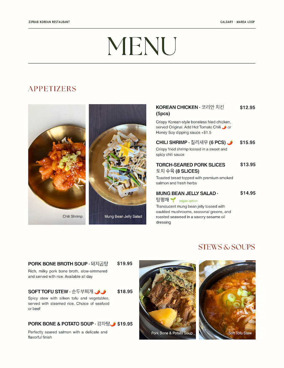 Menu, ZIPBAB