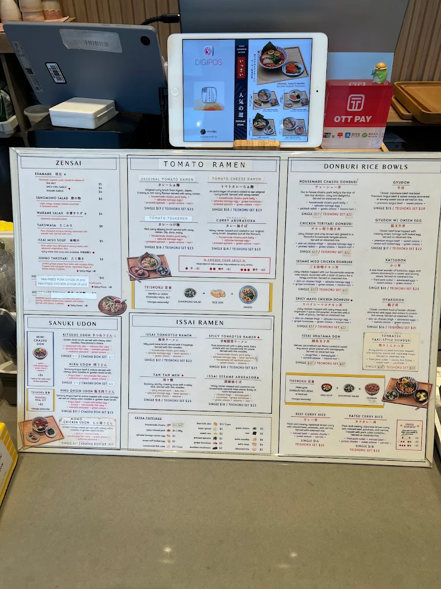Menu, Issai Japanese Eatery