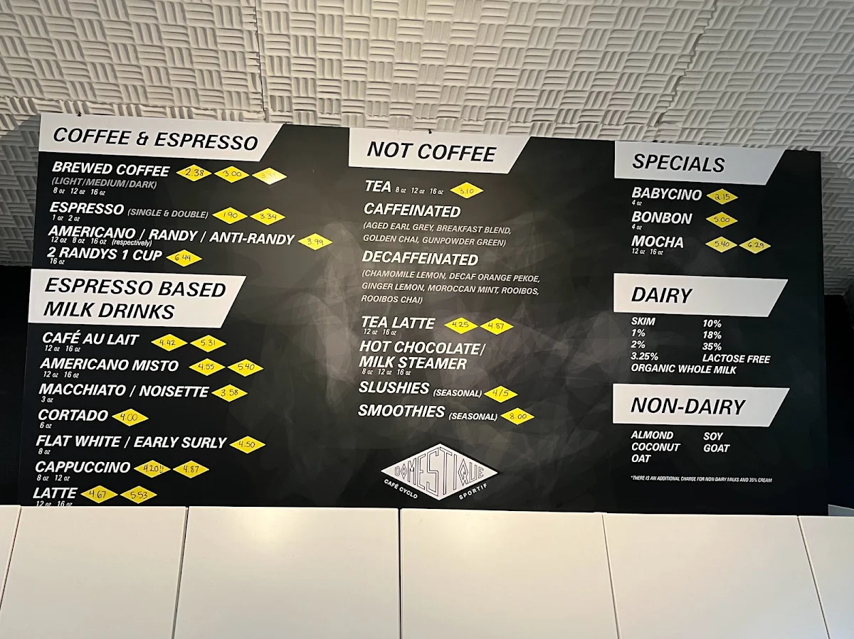 Menu, Café Domestiique