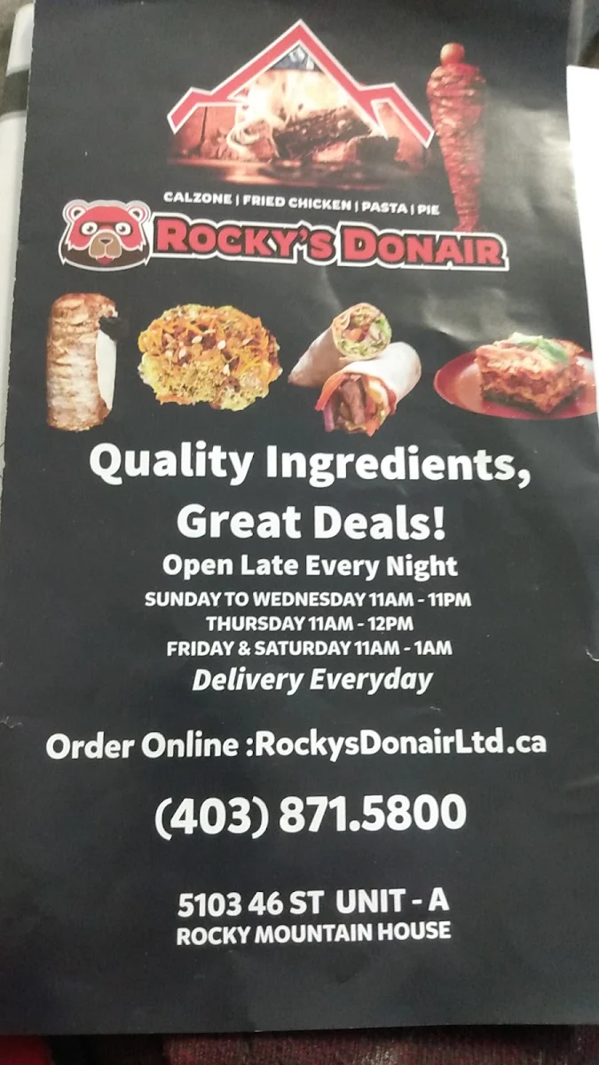 Menu, Rocky's Donair Ltd.