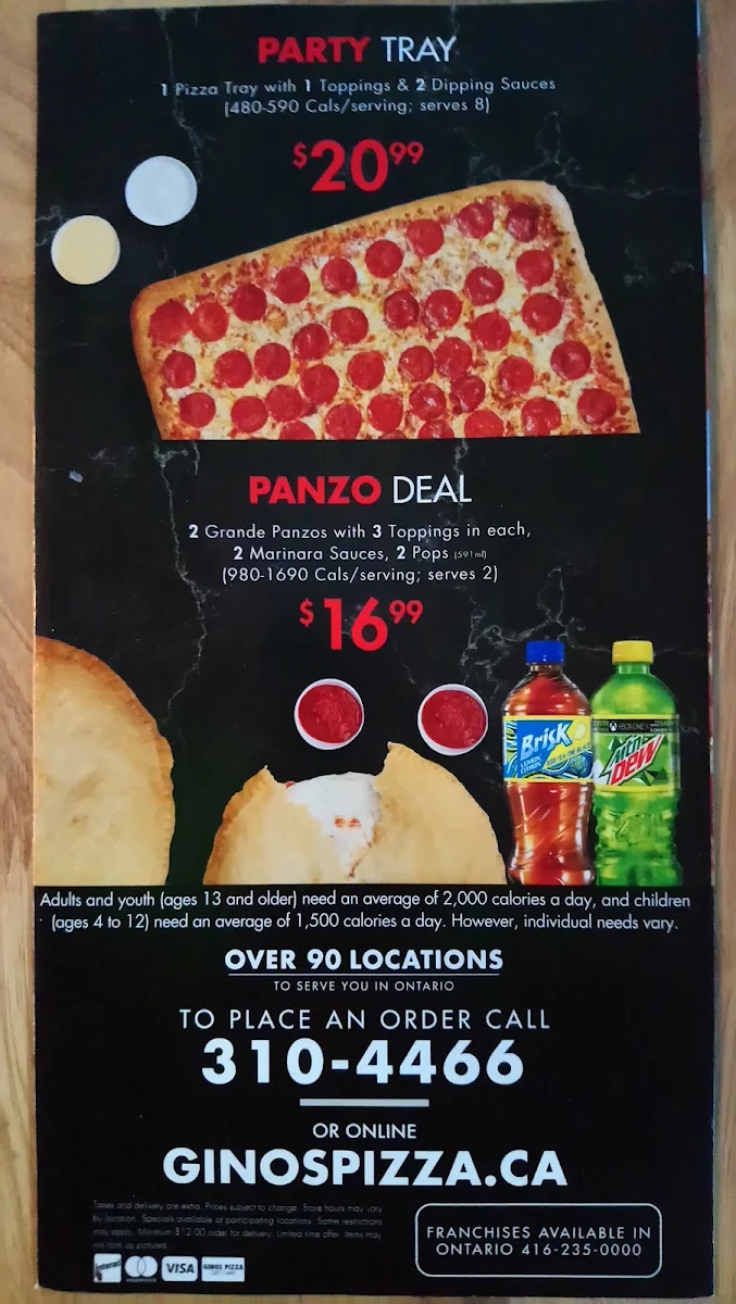 Menu, Gino's Pizza - Hamilton Downtown