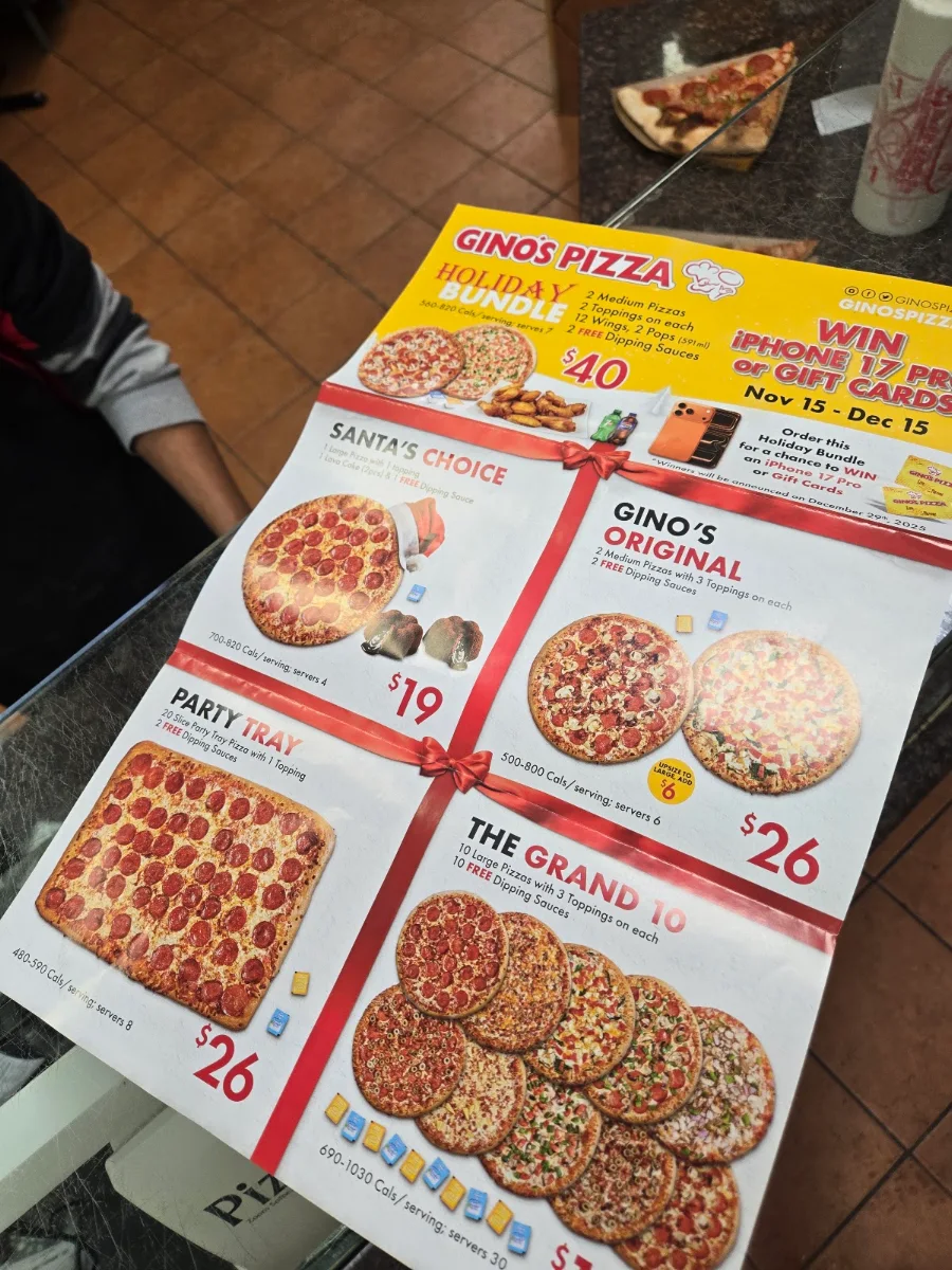 Menu, Gino's Pizza - Hamilton Downtown