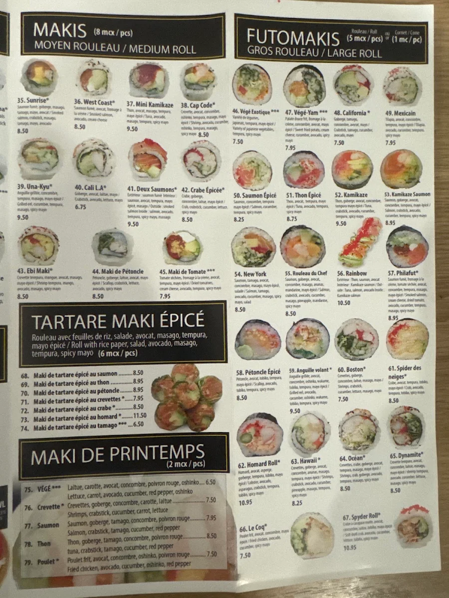 Menu, Ebisu Sushi