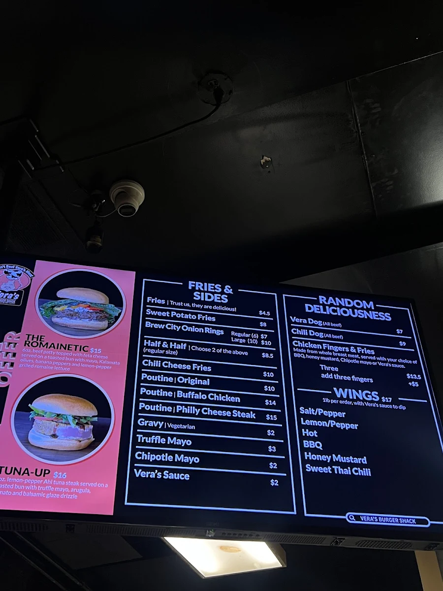 Menu, Vera's Burger Shack