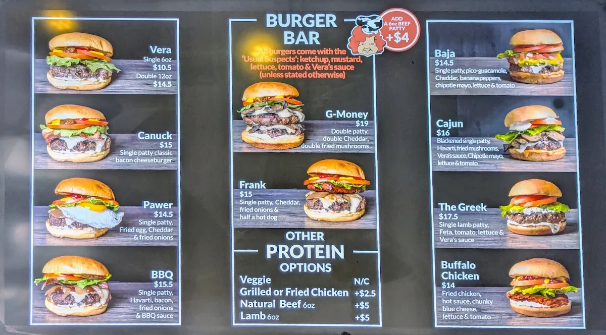 Menu, Vera's Burger Shack