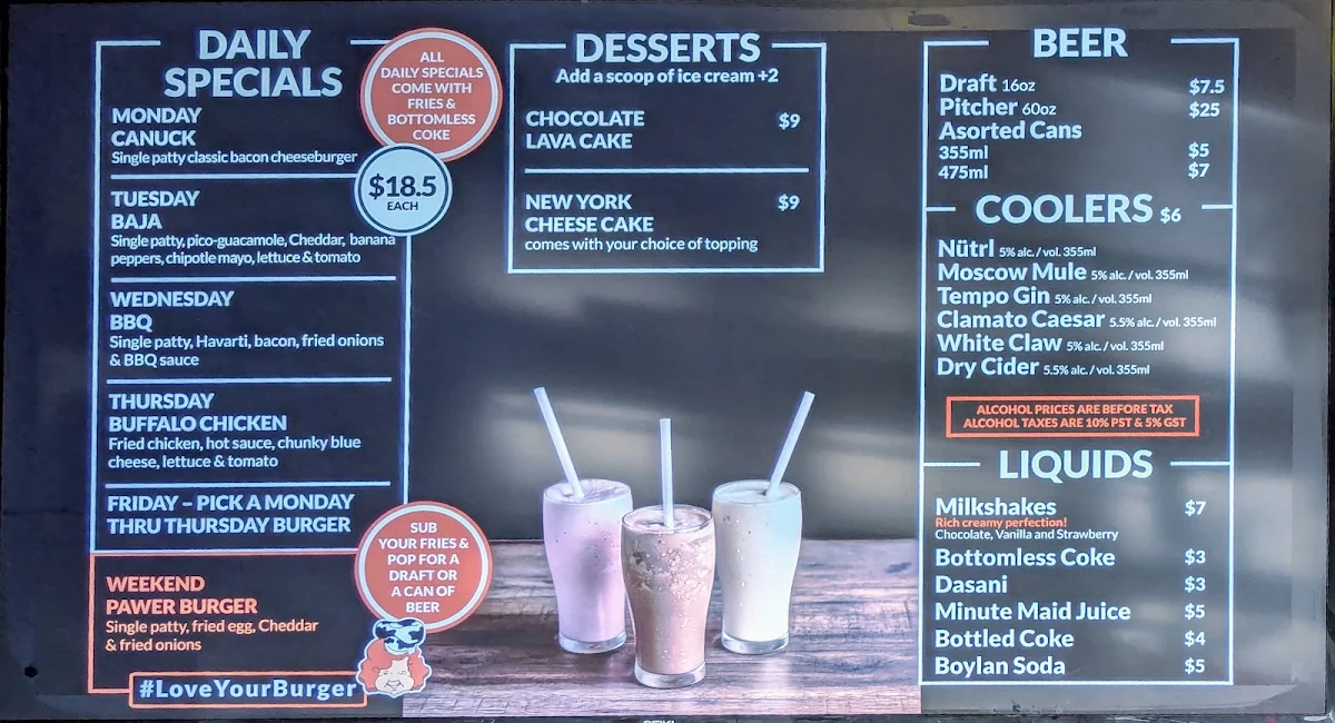 Menu, Vera's Burger Shack