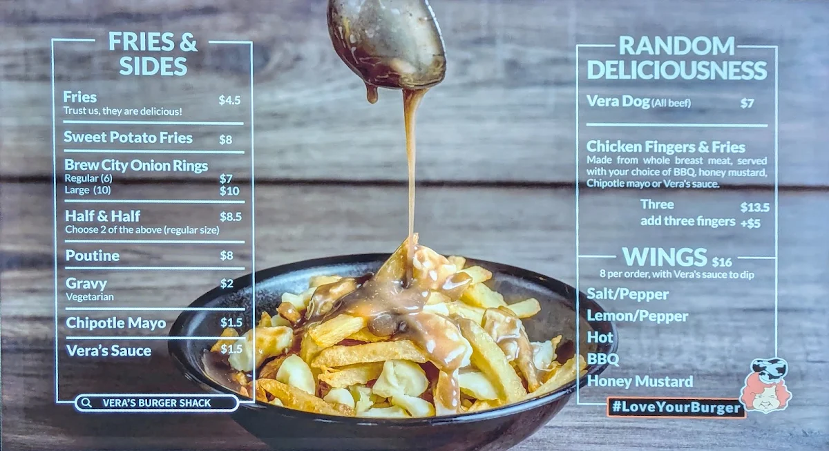 Menu, Vera's Burger Shack