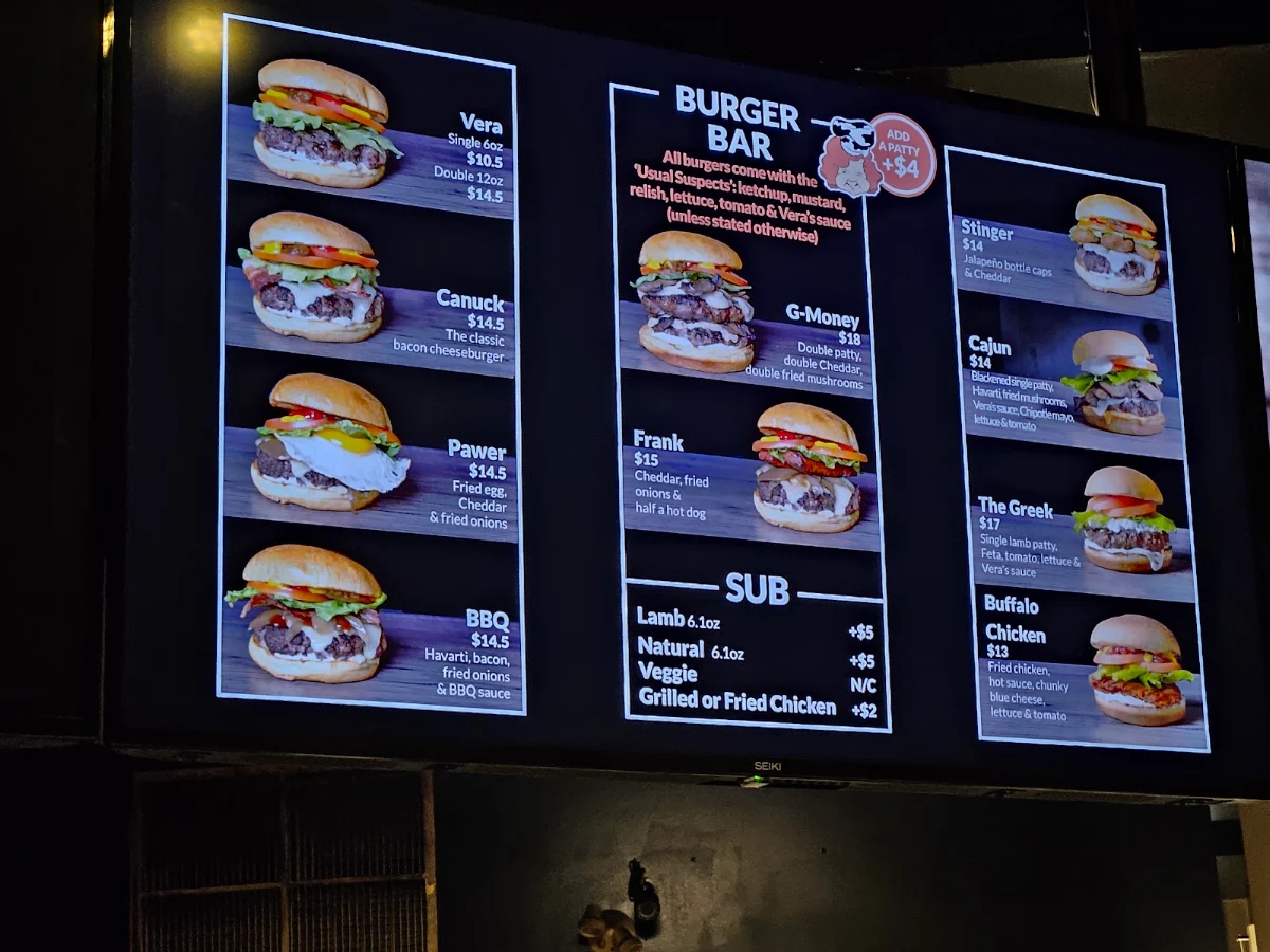 Menu, Vera's Burger Shack