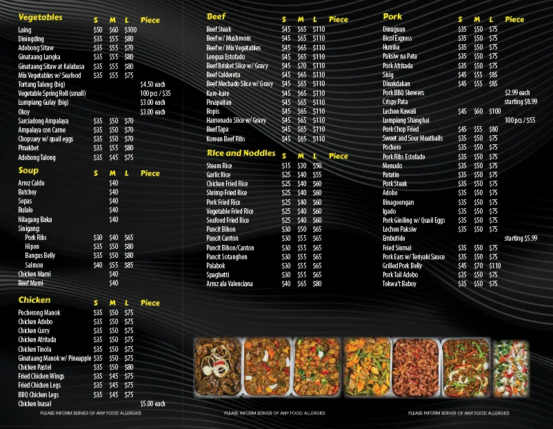 Menu, Jollytops Restaurant