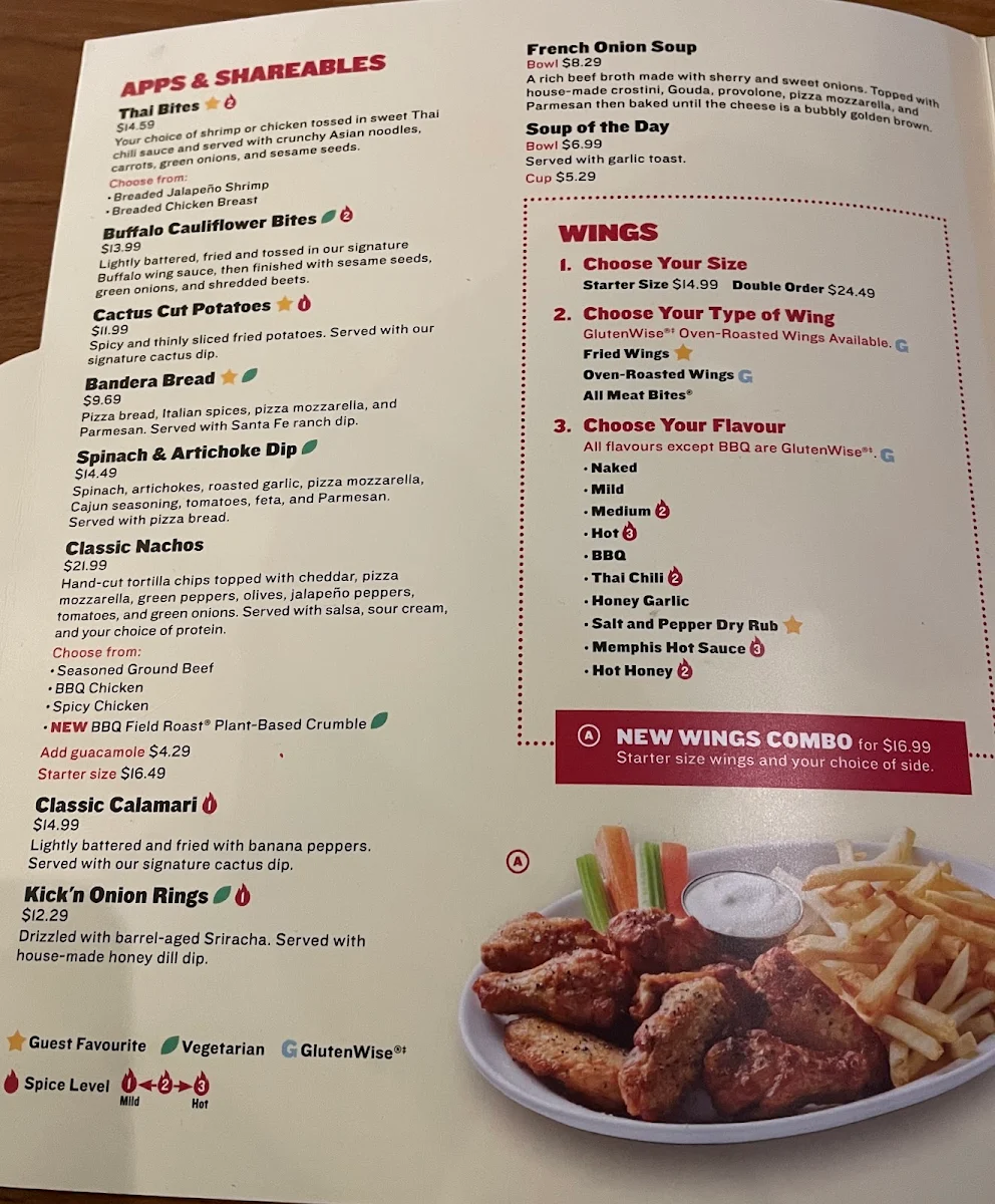 Menu, Boston Pizza