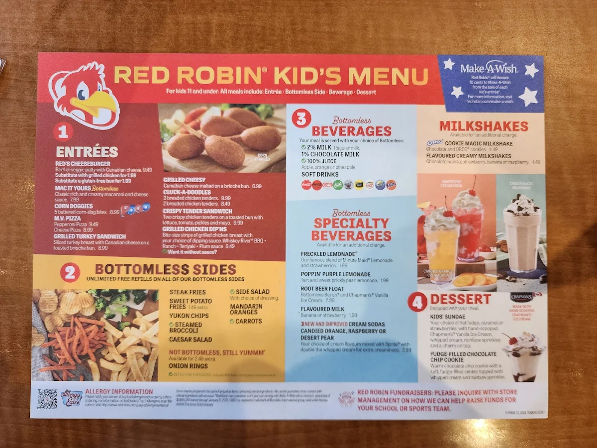 Menu, Red Robin Gourmet Burgers and Brews