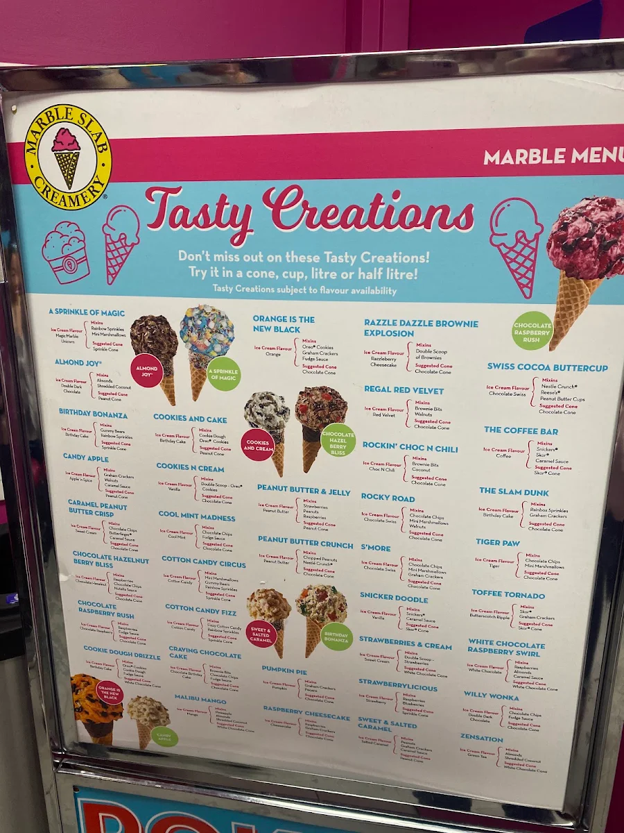 Menu, Marble Slab Creamery - Empress Walk