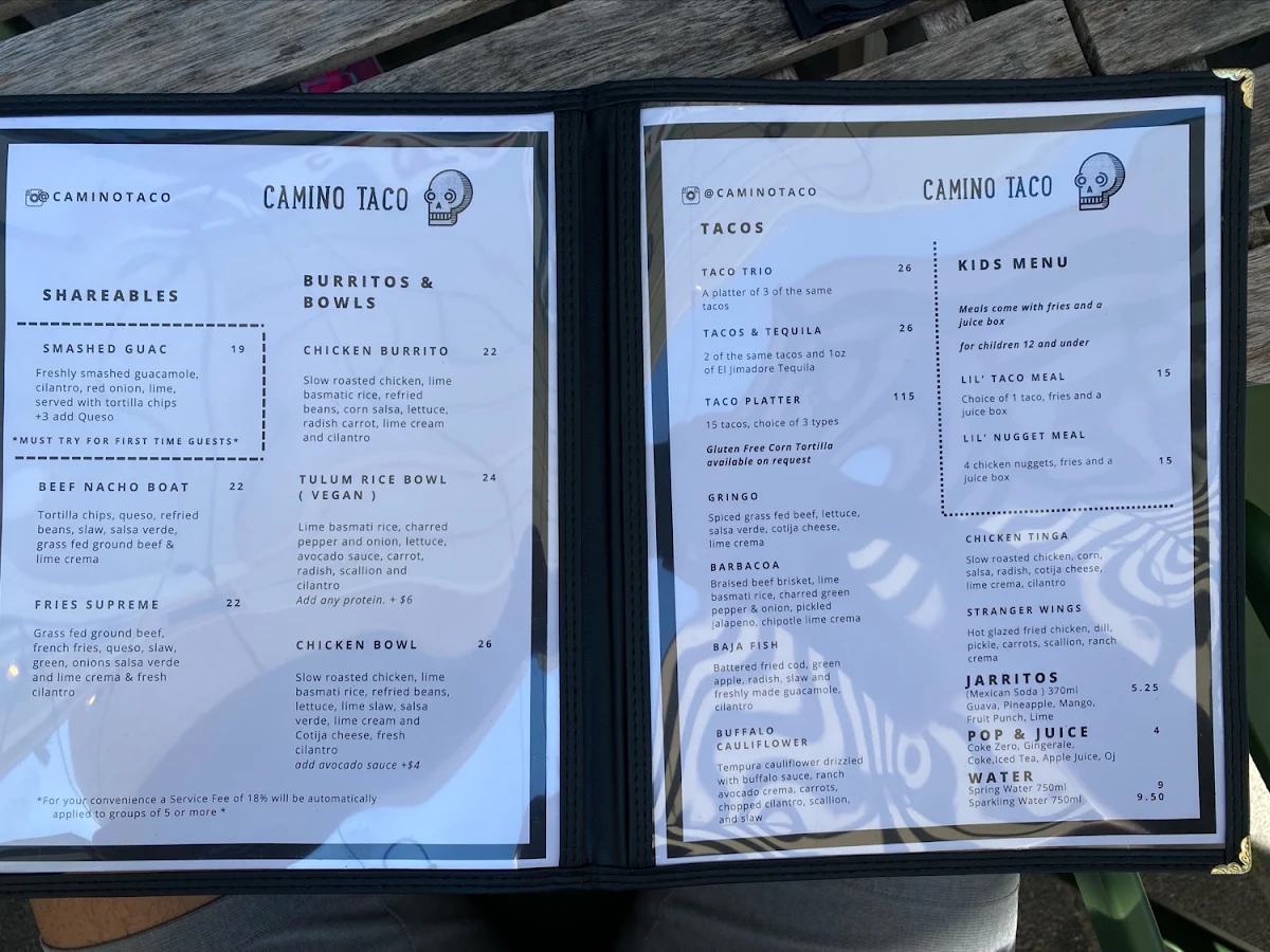 Menu, Camino Taco