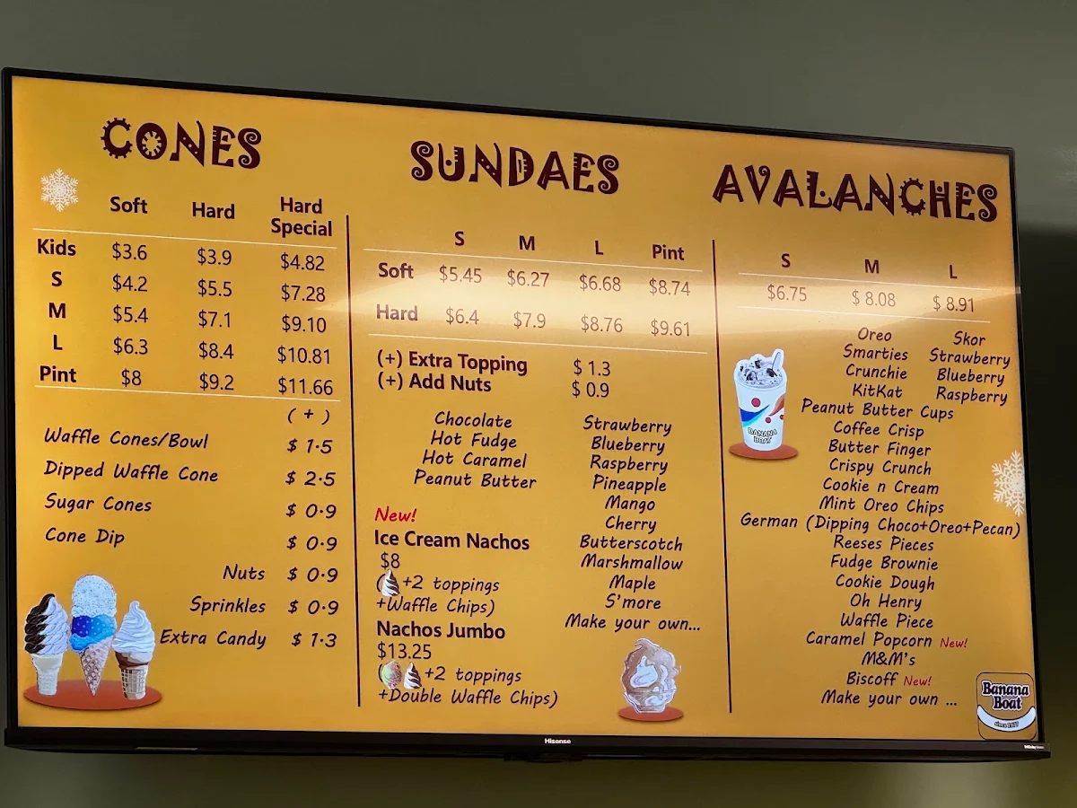 Menu, Banana Boat (Linden Woods)