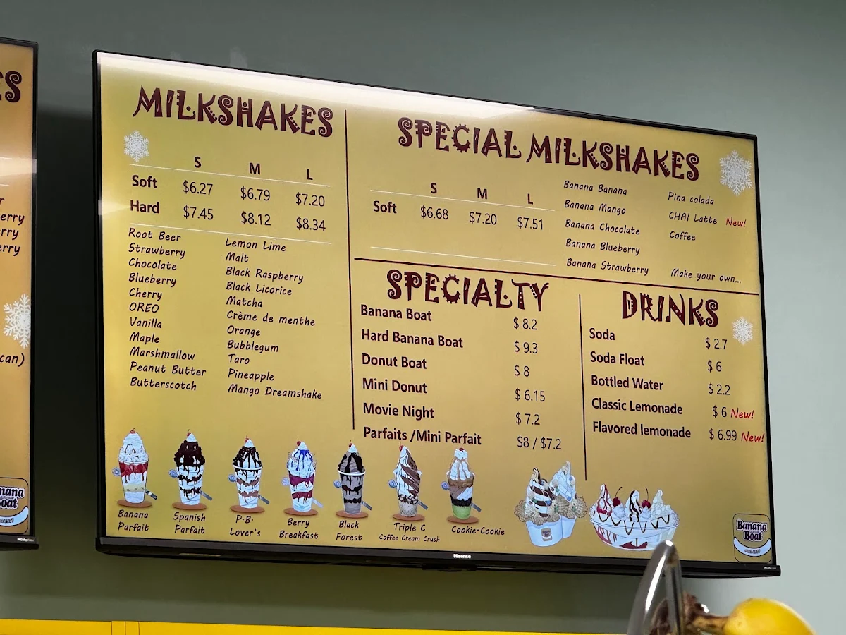 Menu, Banana Boat (Linden Woods)