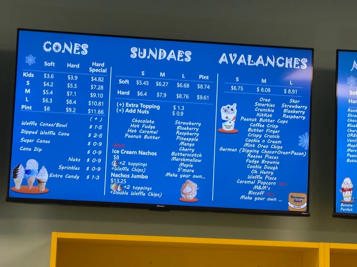 Menu, Banana Boat (Linden Woods)