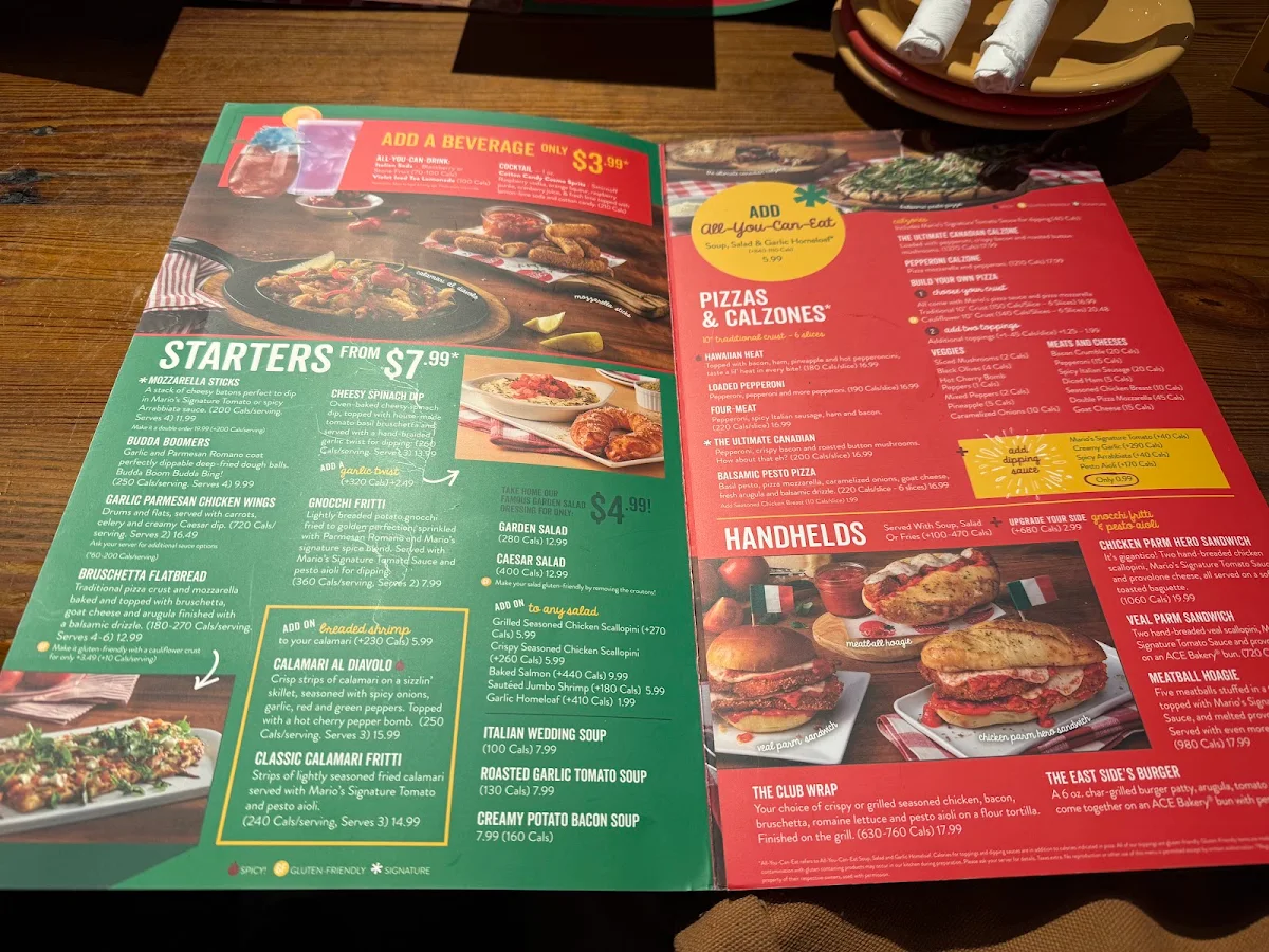 Menu, East Side Mario's