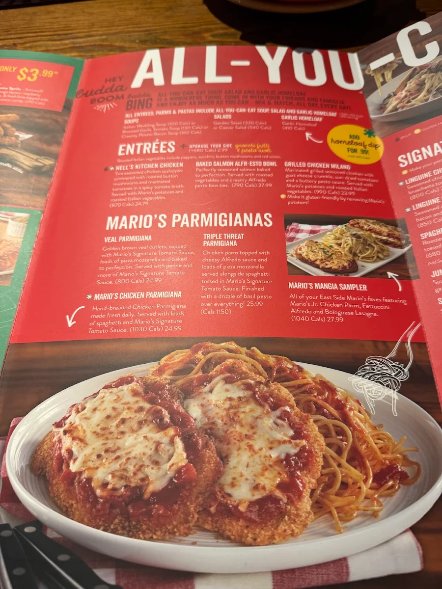 Menu, East Side Mario's
