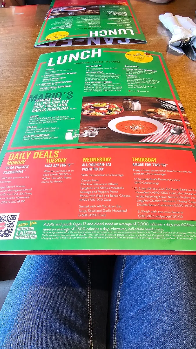 Menu, East Side Mario's