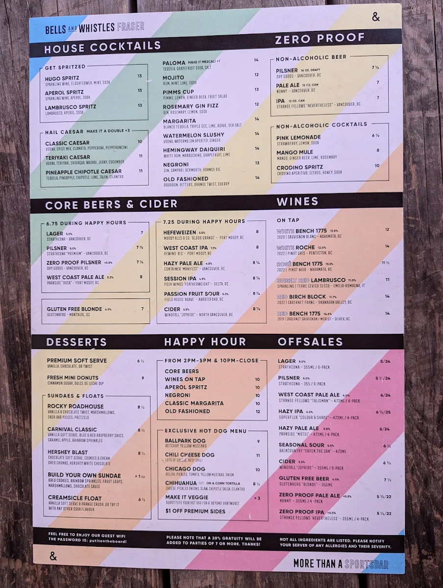 Menu, Bells & Whistles Fraser