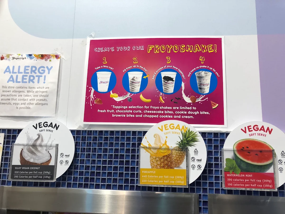 Menu, Yogurty's Frozen Yogurt and Bubble Tea