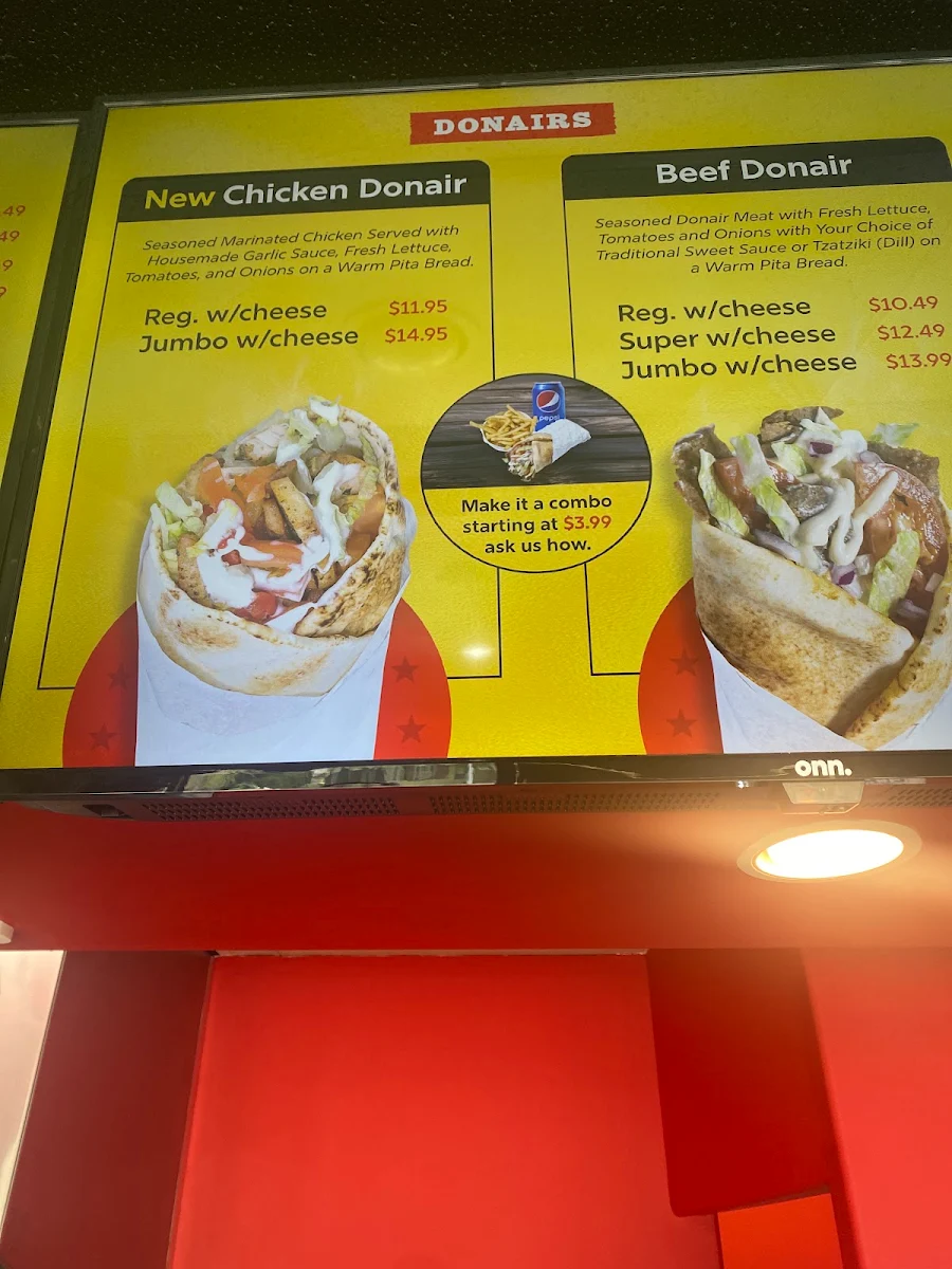 Menu, Buster's Pizza & Donair