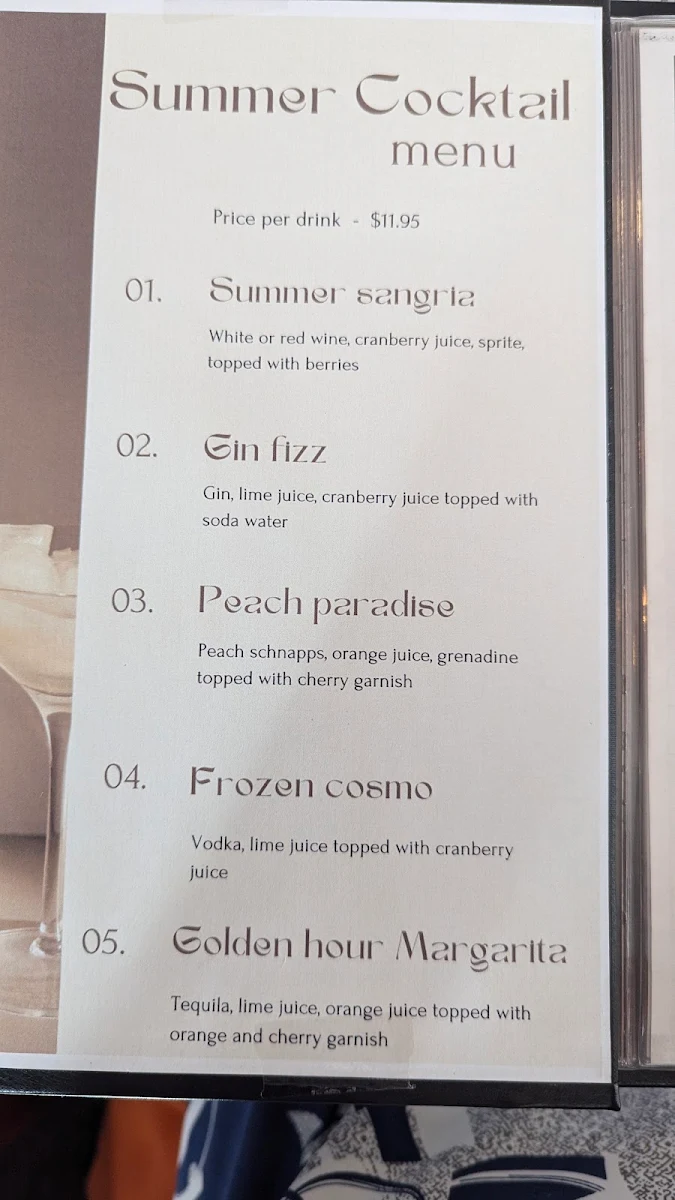 Menu, Pilos Restaurant