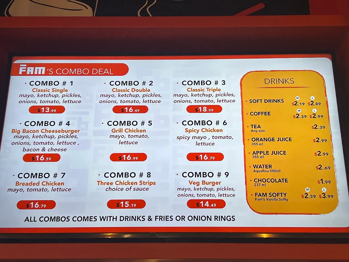 Menu, Fam Burger