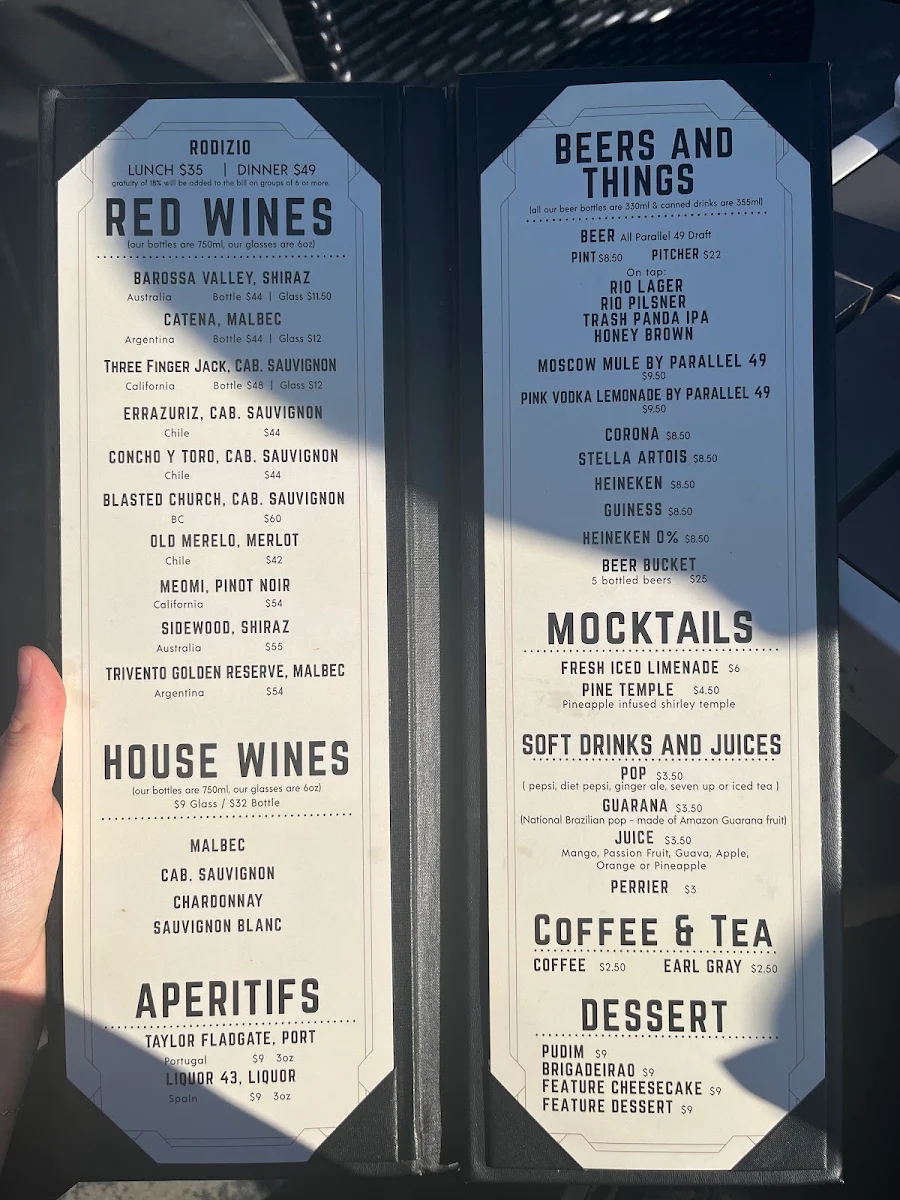 Menu, Rio Brazilian Steakhouse