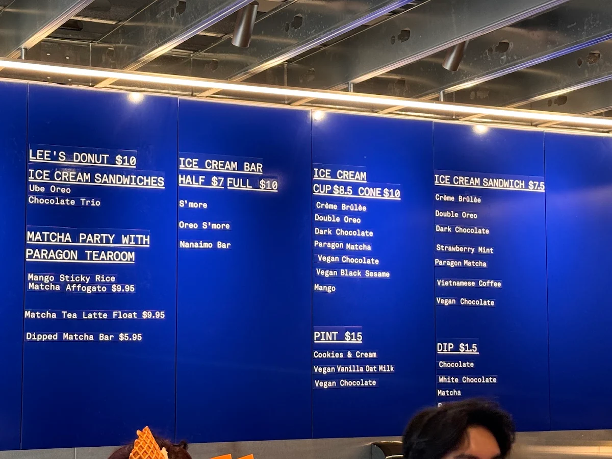 Menu, Mister Artisan Ice Cream