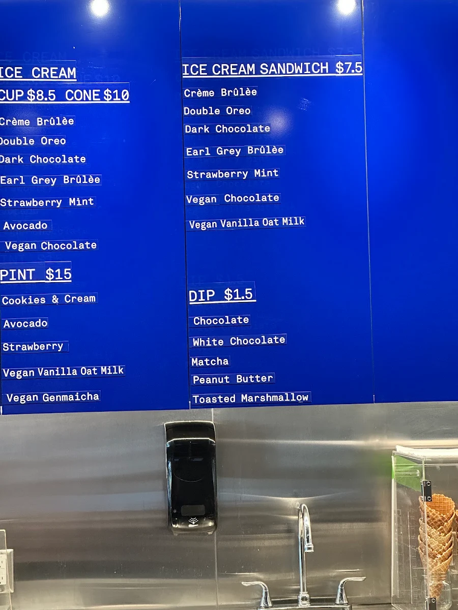Menu, Mister Artisan Ice Cream