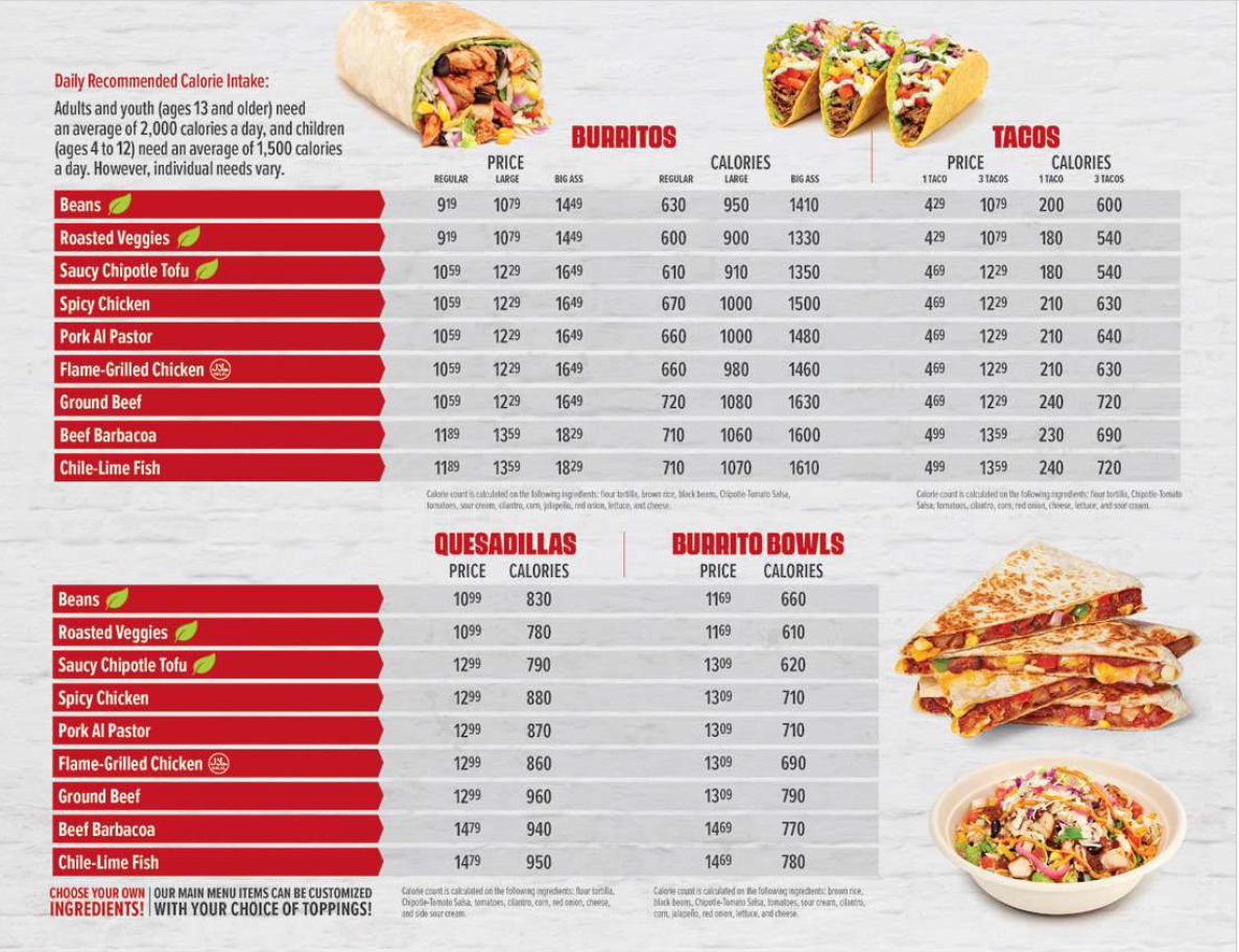 Menu, Quesada Burritos & Tacos
