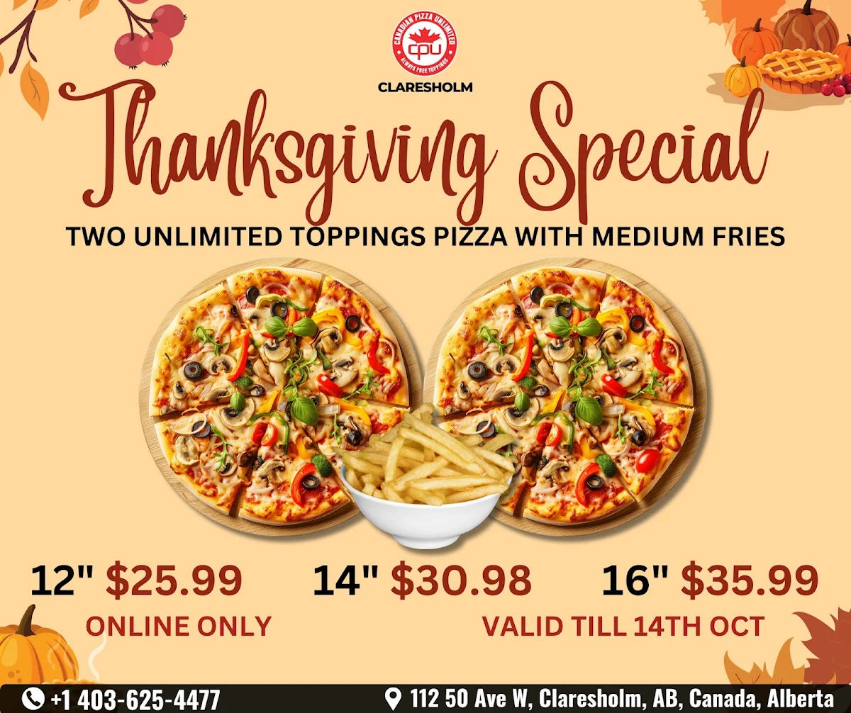 Menu, Pizza Unlimited Claresholm