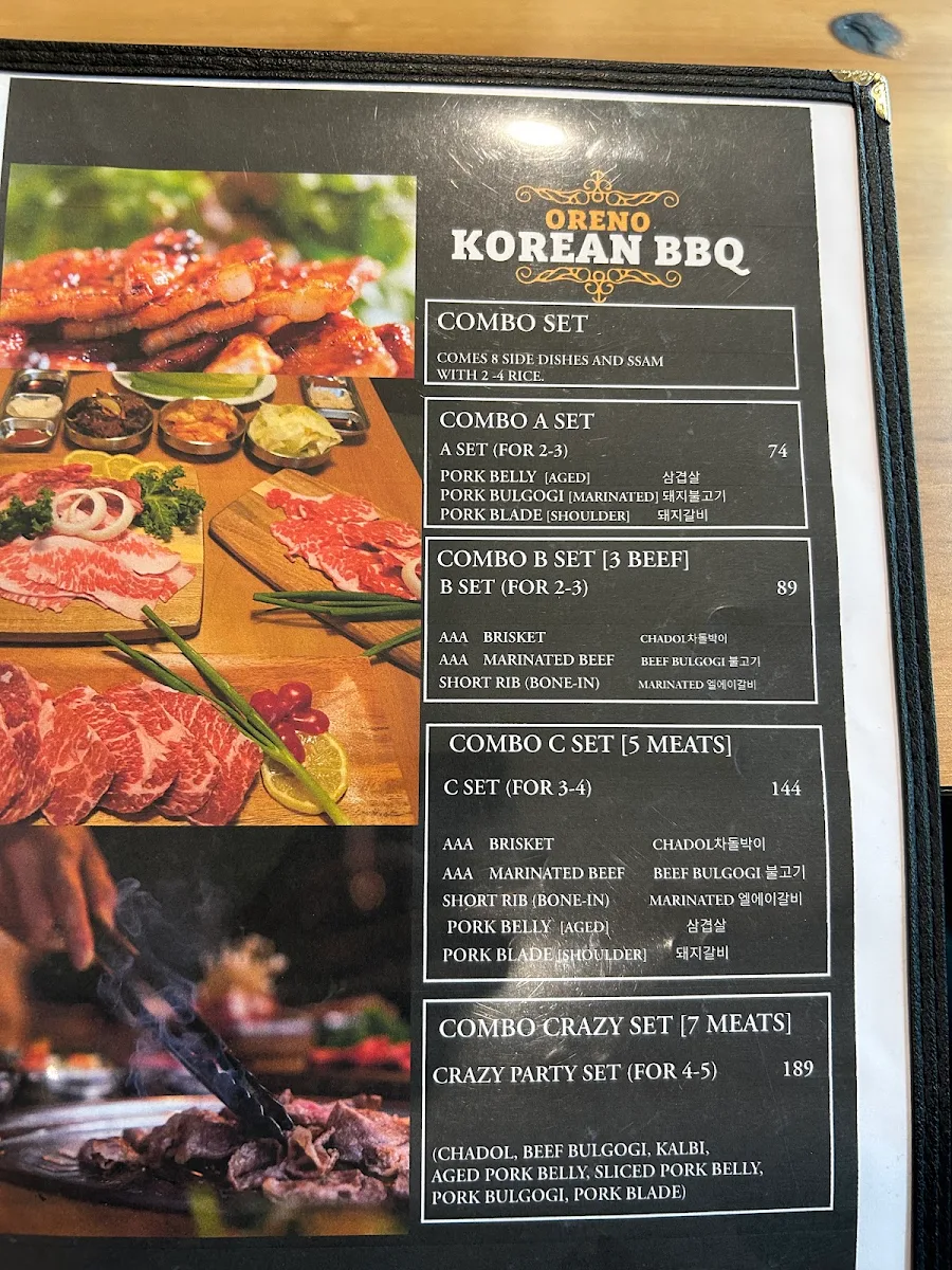 Menu, ORENO KOREAN BBQ, HOT POT & SUSHI