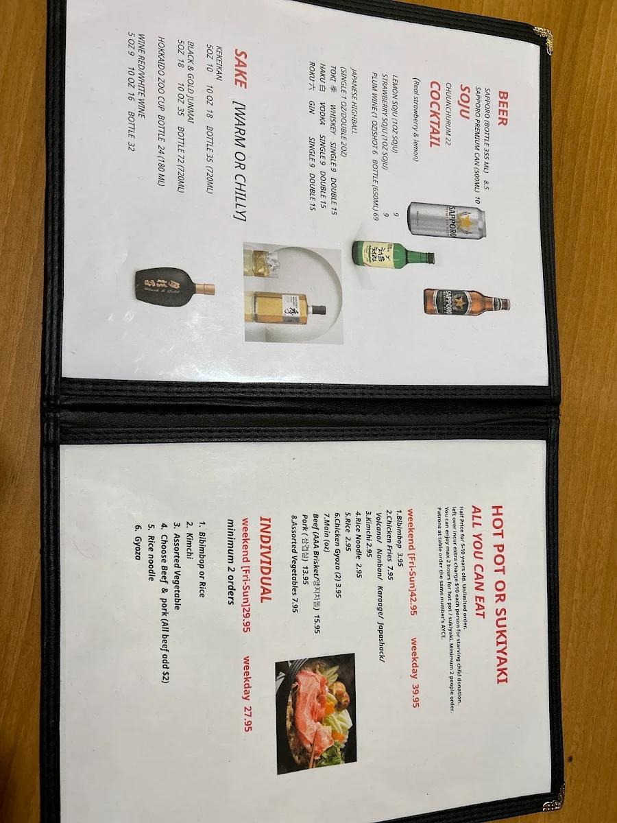 Menu, ORENO KOREAN BBQ, HOT POT & SUSHI